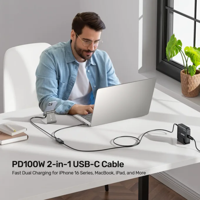 Unitek USB-C Cable - C14146ABK01-1.8M - PD100W 2-in-1 Dual Charging — image 4