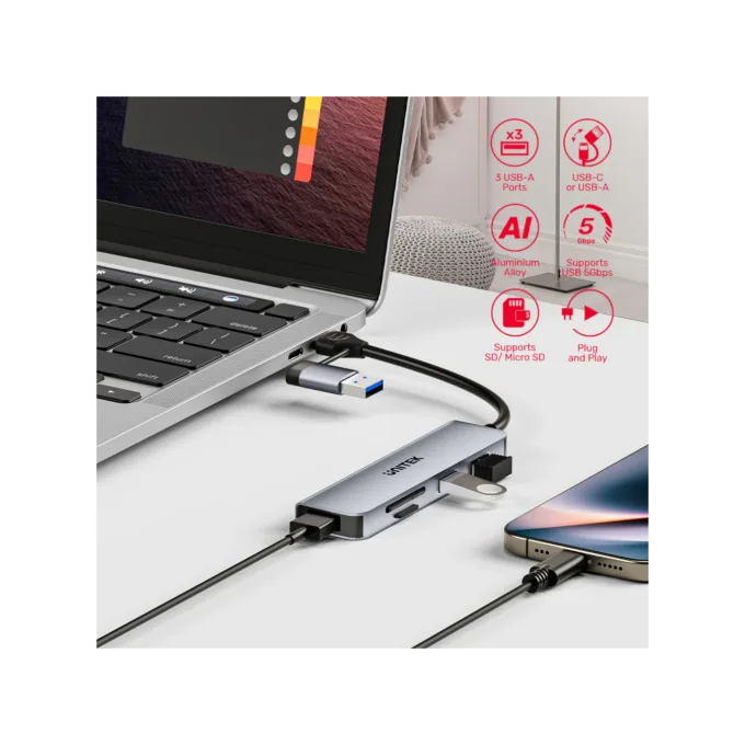Unitek USB-C Hub H1320A - 3x USB-A 5Gbps, SD/MicroSD Reader — image 4