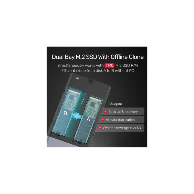Unitek USB-C NVMe PCIe Enclosure 20Gbps Dual Offline Clone - S1206A - USB-C NVMe PCIe Enclosure 20Gbps Dual Offline Clone — image 4