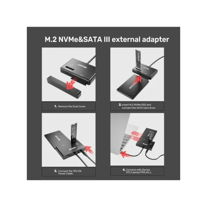 Unitek USB-C to SATA m2 SSD Converter Enclosure - S1232A - USB-C to SATA m2 SSD Converter Enclosure — image 4