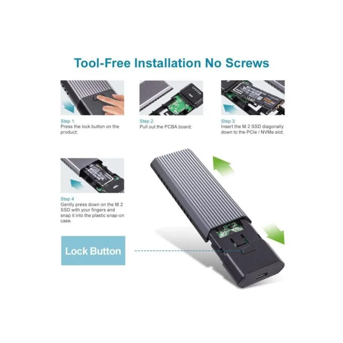 Unitek USB3.1 Gen2 Type-C to M2 SSD NVMe Enclosure - S-1203A - USB3.1 Gen2 Type-C to M2 SSD NVMe Enclosure — image 6