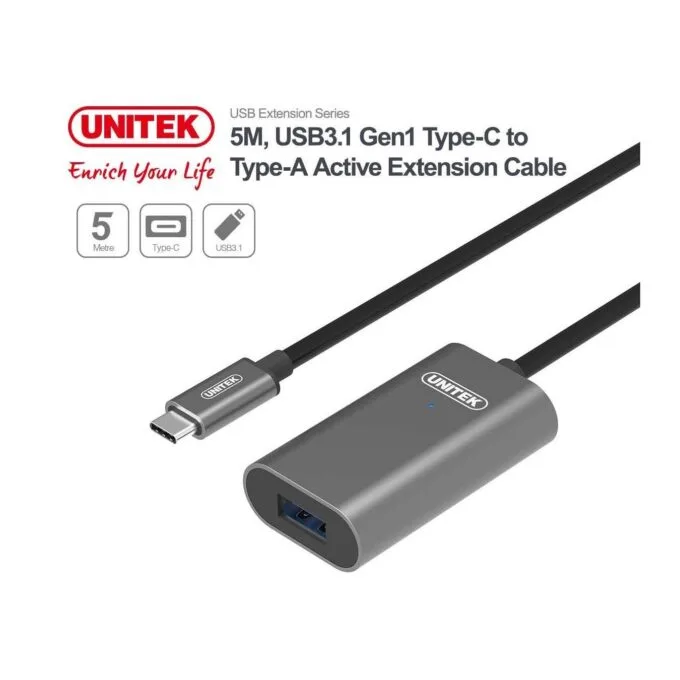 Unitek USB3.1 USB-C Male to USB-A Female - U304A - Active Extension Cable 5m — image 2