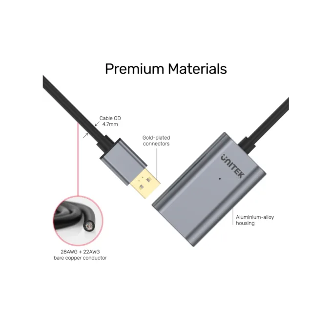 Unitek Y-274 USB2.0 USB-A Male to USB-A Female Active Extension Cable 20m — image 8