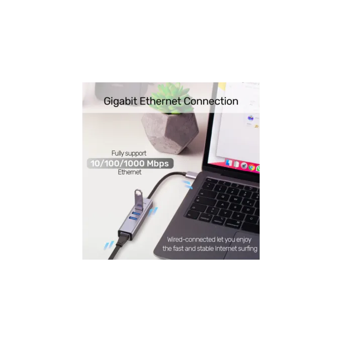Unitek Y-3088B USB-C Hub 3x USB 3.0 Gigabit LAN + USB-A Adapter — image 4
