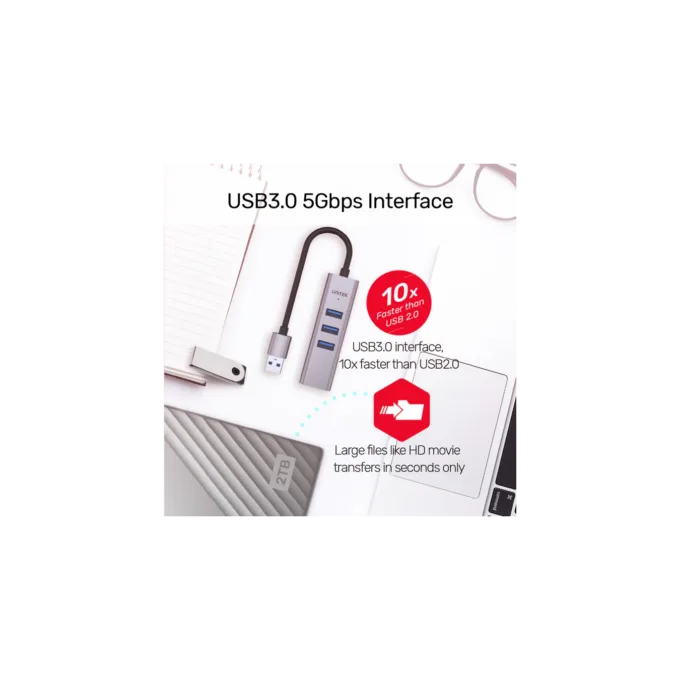 Unitek Y-3088B USB-C Hub 3x USB 3.0 Gigabit LAN + USB-A Adapter — image 5