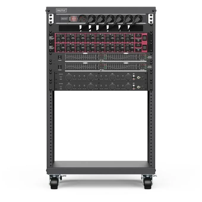 Universal 19-Inch Equipment Rack with Castors - 16U Freestanding - Black Steel — image 2