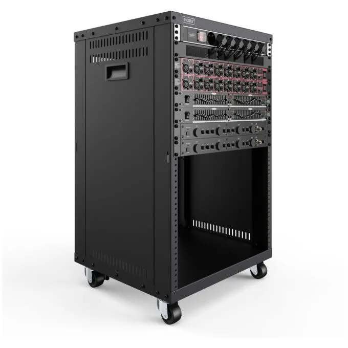 Universal 19-Inch Equipment Rack with Castors - 16U Freestanding - Black Steel — image 3