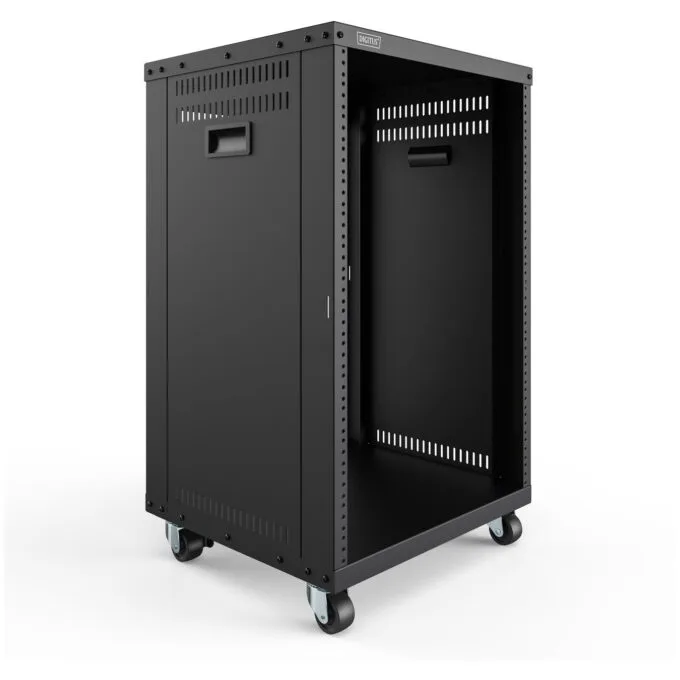 Universal 19-Inch Equipment Rack with Castors - 16U Freestanding - Black Steel — image 4