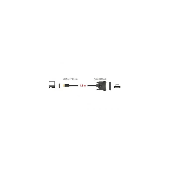 USB 2.0 adapter cable, USB-C male to parallel DB25 female — image 3
