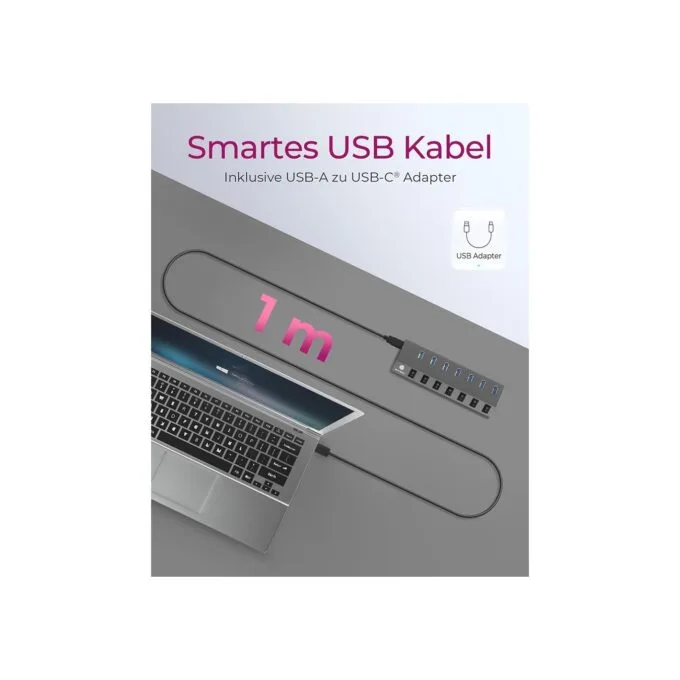 USB 3.0 Hub 7-Port ICY BOX - Grey, self-powered with external power supply, 7x USB 3.0, per-port on/off switches — image 6