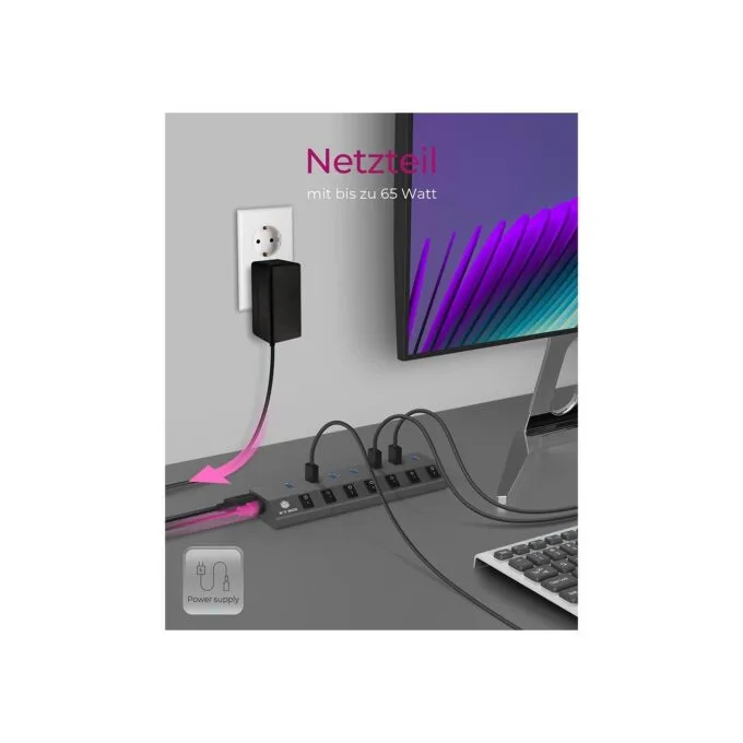 USB 3.0 Hub 7-Port ICY BOX - Grey, self-powered with external power supply, 7x USB 3.0, per-port on/off switches — image 7