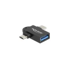 USB 3.2 Gen 1 Adapter 2-in-1, USB-A socket to USB-C + Micro-USB B, OTG