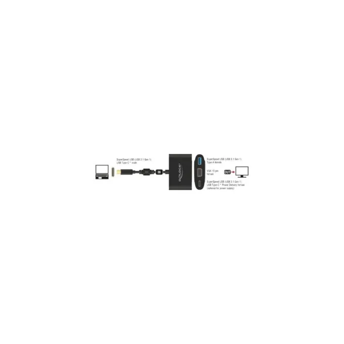 USB 3.2 Gen 1 adapter - USB-C male to USB-A + USB-C female + VGA female — image 2