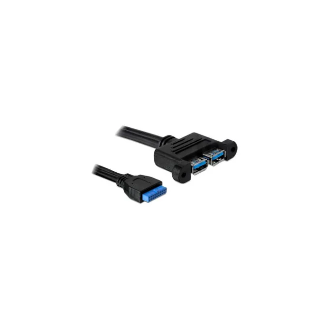 USB 3.2 Gen 1 cable, pin header 19 pin socket to 2x USB-A socket, for installation — image 1