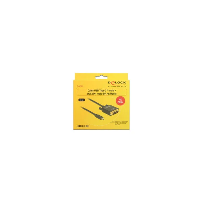 USB C to DVI 24+1 Stecker DP-Alt Mode 4K 30 Hz 3 m schwarz Delock — image 3