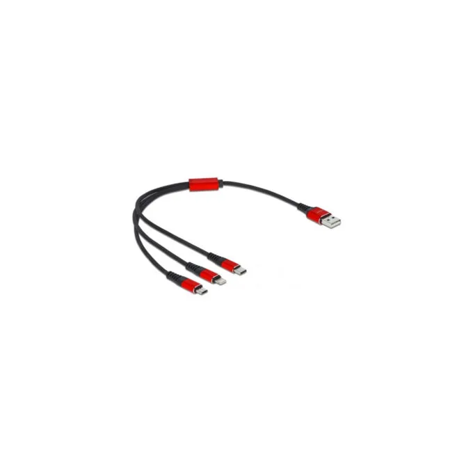 USB charging cable, USB-A plug to 2x USB-C + Lightning plug — image 1