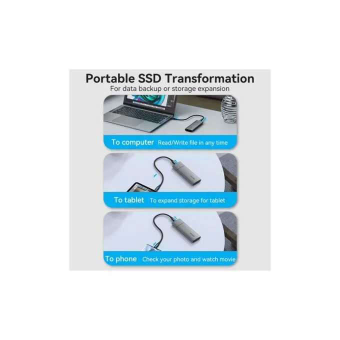 Vention M.2 NVMe SSD Enclosure - KPGH0 - USB 3.1 Gen2 10Gbps Metal — image 7