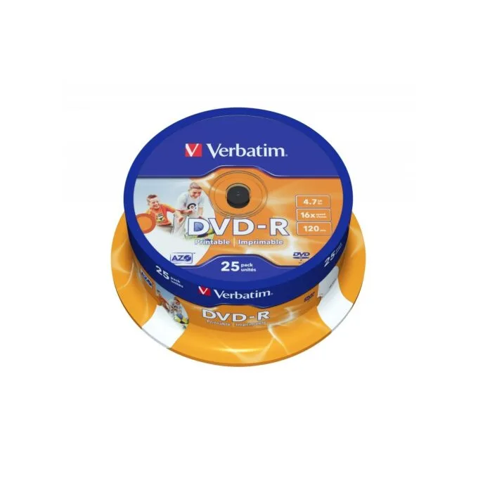 Verbatim DVD-R - 43538 - DVD-R 4.7GB 16X 25-Pack Spindle Printable — image 1