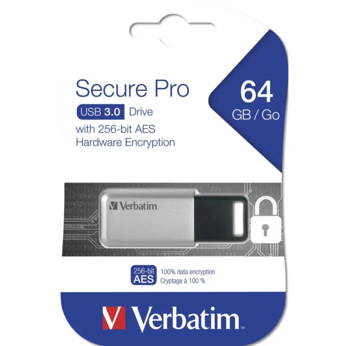 Verbatim Store 'n' Go Secure Pro 64GB USB 3.2 Gen1 USB-A AES-256 - Black/Grey — image 3