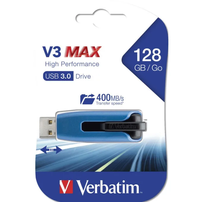 Verbatim V3 MAX USB 3.2 Gen1 Flash Drive - 128GB - Black/Blue, 175 MB/s Read — image 5