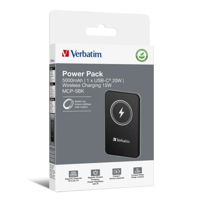 Verbatim Wireless Magnetic Slim Powerbank - Qi2 15W 5000mAh Black — image 2