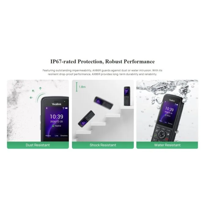 Yealink IP Phone - AX86R - Cordless Wi-Fi 6 Handset Ruggedized IP67 Roaming Dual Band with Bluetooth — image 10