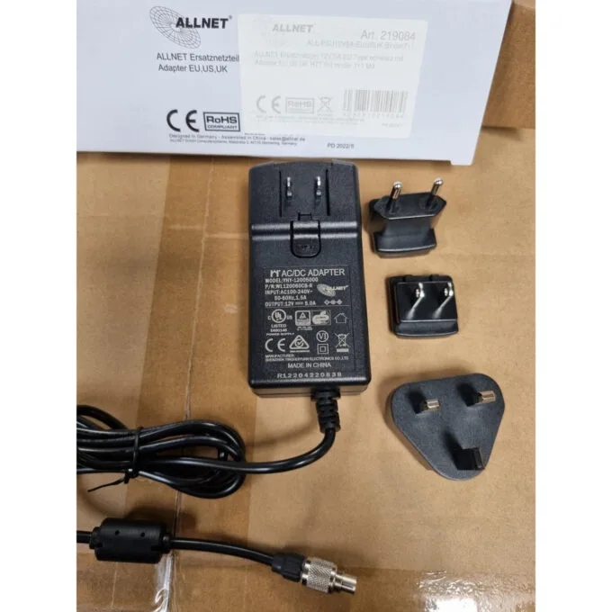 Z ALLNET Ersatznetzteil 12V 5A EU Type schwarz mit Adapter EU.US.UK HTT mit Binder 711 M9 — image 2