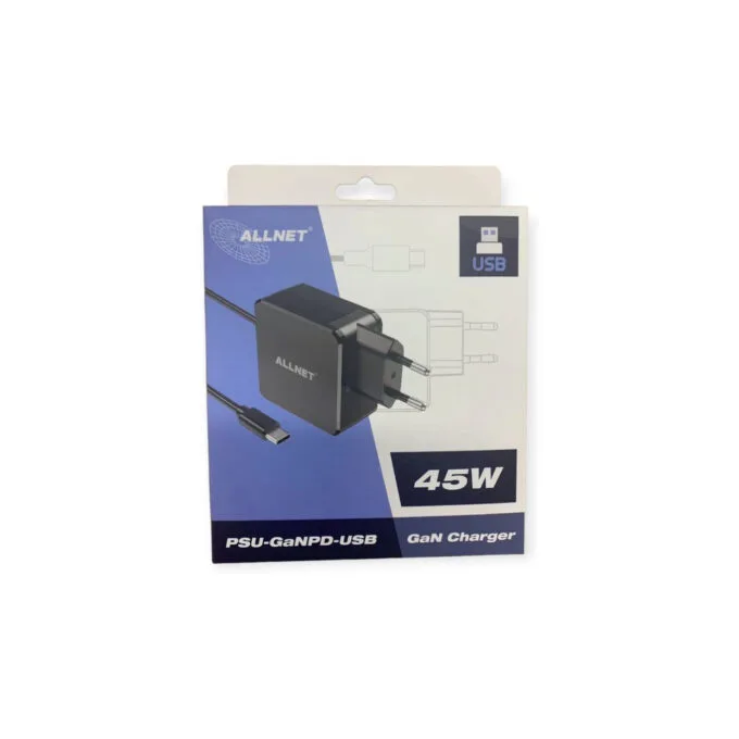 Z ALLNET Ersatznetzteil QC USB-C PD GaN Netzteil Power Supply45Watt 1x USB Typ-C mit 2m festem Kabel EU PLUG — image 3