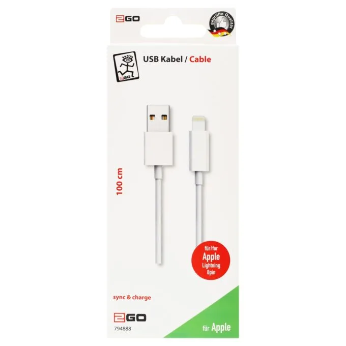 2GO USB Lade- Datenkabel Lightning 1m weiß — image 2