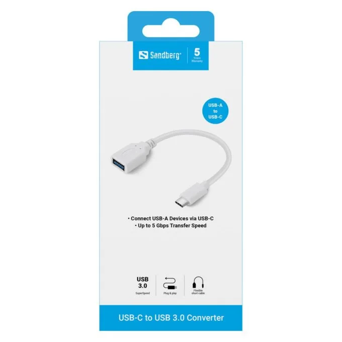 Adapter USB-C (ST) to USB-A (BU) Sandberg White — image 2