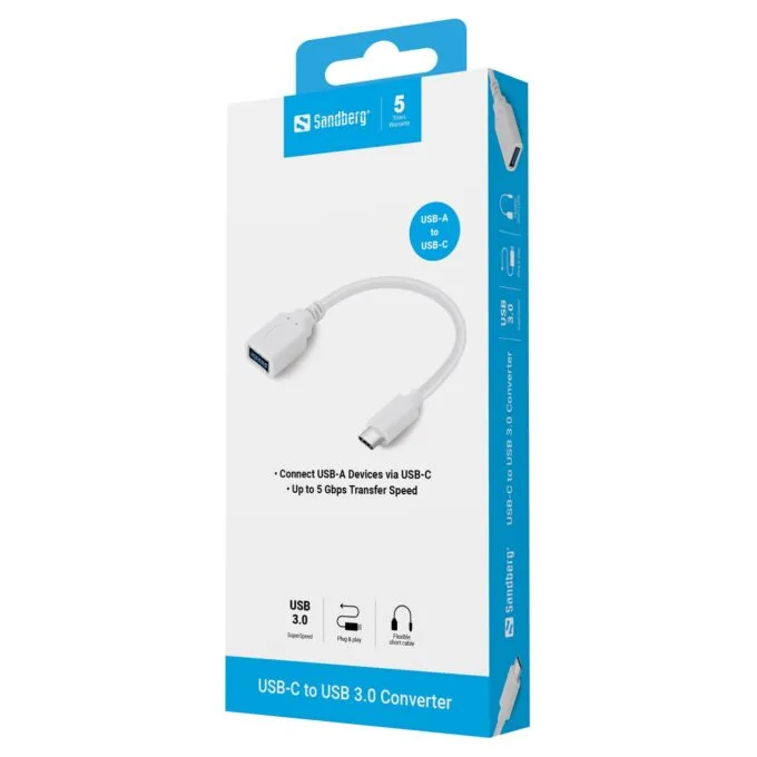 Adapter USB-C (ST) to USB-A (BU) Sandberg White — image 3