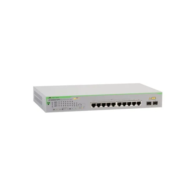 ALLIED Gigabit webSmart switch 8x 10 100 1000-T PoE+ 2x SFP Ports and single fixed PSU EU Power Code — image 1