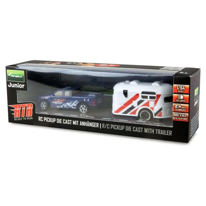 Amewi RC Pickup Die Cast mit Wohnwagen 1:64 RTR blau 6+ — image 2