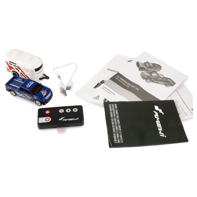 Amewi RC Pickup Die Cast mit Wohnwagen 1:64 RTR blau 6+ — image 3