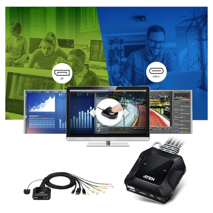 ATEN CS52DP 2-Port USB-C DP Hybrid Kabel KVM — image 4
