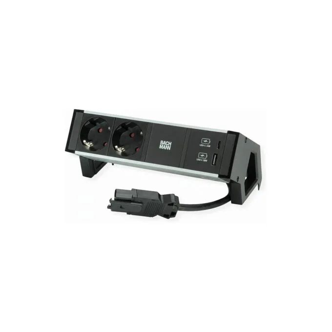 BACHMANN DESK2 2xCEE7 3 USB Schwarz USB Charger C C 100W GST18 0,2m — image 1
