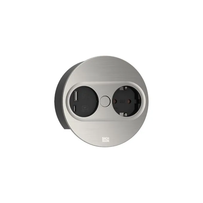 BACHMANN TWIST 2 1xCEE7 3 1xUSB A C 22W 2,0m AEH Edelstahl-Optik rund — image 1