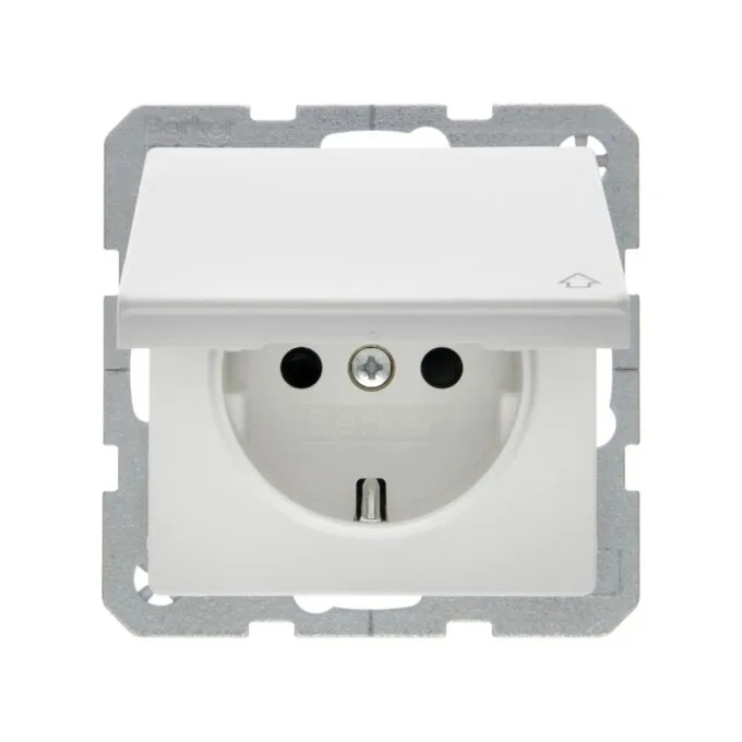 Berker 47516089 SCHUKO-Steckdose m Klappdeckel polarweiss samt — image 1