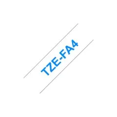 Brother TZe-FA4 Textil-Aufbügelband. blau auf weiß. 18mm x 3m