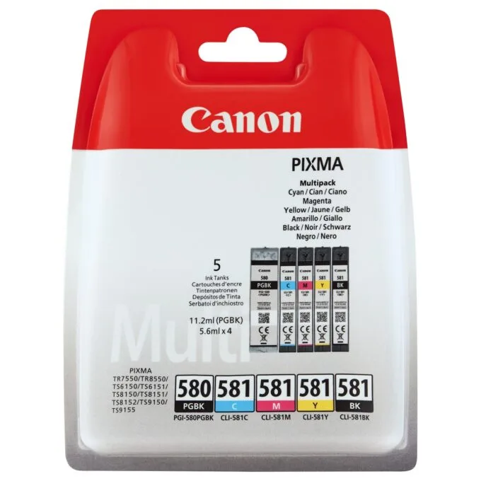 Canon Tinte PGI-580 CLI-581 2078C005 5er Multipack (PGBK BKMCY) bis zu 400 Seiten gemäß ISO IEC 24711 & ISO IEC 29102 — image 1