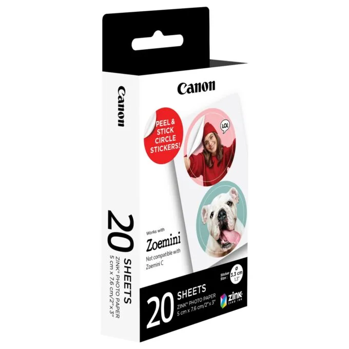 Canon Zink Sticker Fotopapier 33x33mm 20Blatt weiss ZP-2030-2C — image 1
