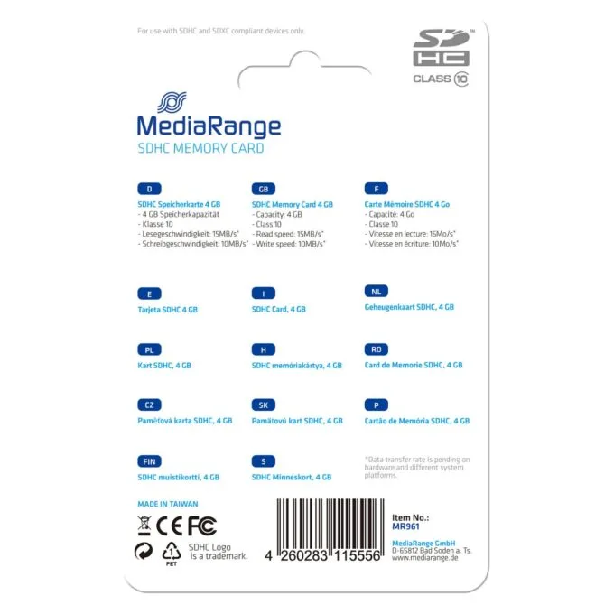 CARD MediaRange 4GB SDHC CL.10 — image 1