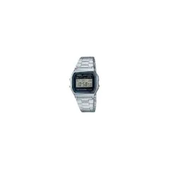 Casio A158WA-1DF Vintage Unisex-Uhr Digital mit Edelstahlarmband, schwarz silber