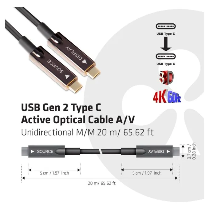 Club3D Kabel USB 3.2 Typ C 20m aktiv optisch A V St St retail — image 3