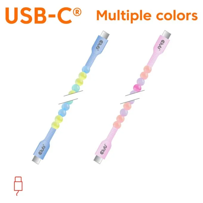 Club3D Lifestyle USB-C Perlen-Kabel PD60W.480Mbps 2m blau — image 2