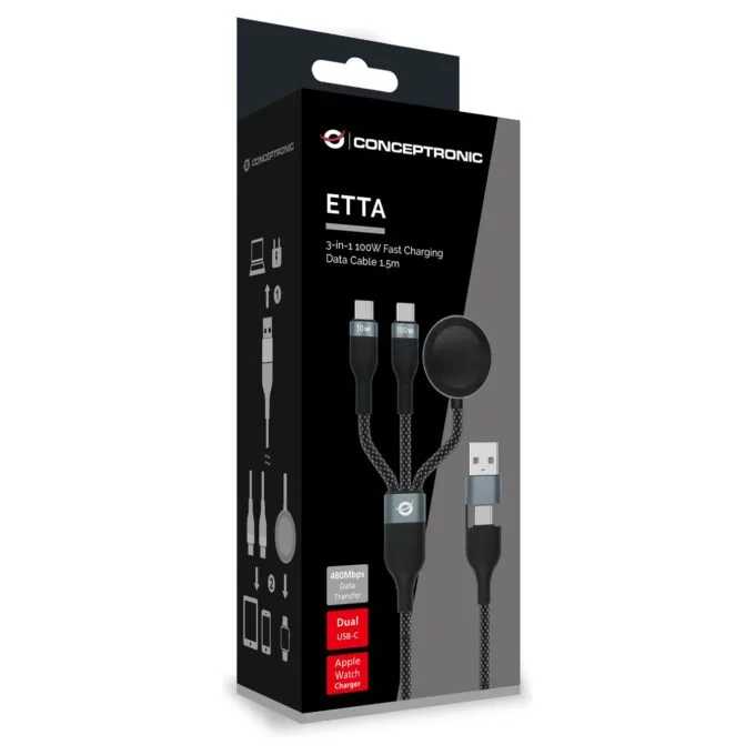 CONCEPTRONIC Kabel USB-C -A2.0- to USB-C AWC PD 480Mbs 1.50m sw — image 3