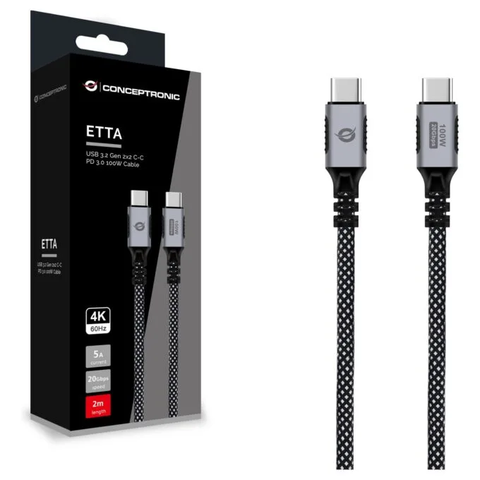 CONCEPTRONIC Kabel USB-C3.2- to C 100W PD3.0 20Gbs 2.00m sw — image 3