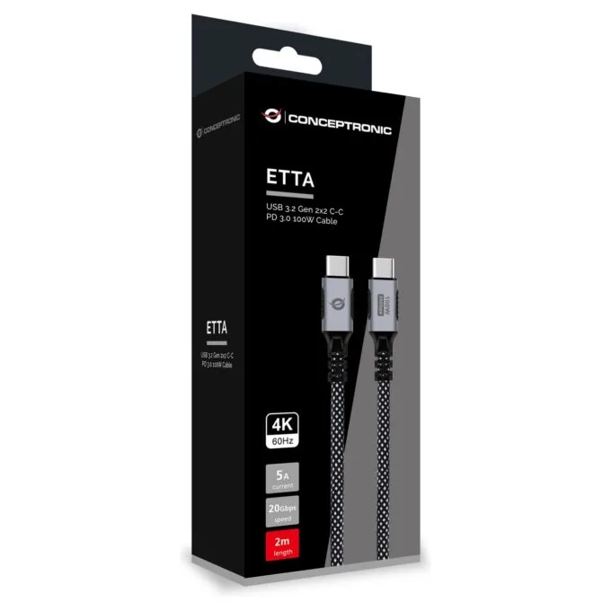 CONCEPTRONIC Kabel USB-C3.2- to C 100W PD3.0 20Gbs 2.00m sw — image 4