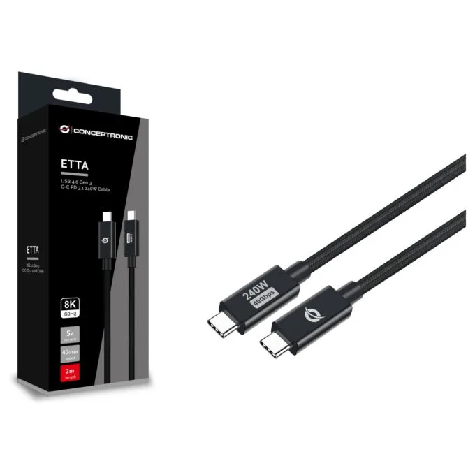 CONCEPTRONIC Kabel USB-C4.0- to C 240W PD3.1 40Gbs 2.00m sw — image 3
