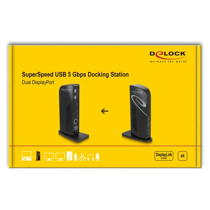 D DeLOCK Dockingstation 4xUSB3.2 2xDisplayPort 4K RJ45 Ethernet Audio Black — image 6